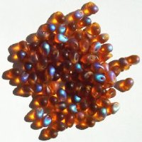 100 4x6mm Transparent Matte Dark Topaz AB Drop Beads